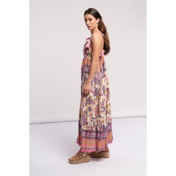 Boho Floral Print Lilac Maxi Dress - Picture 3 of 5